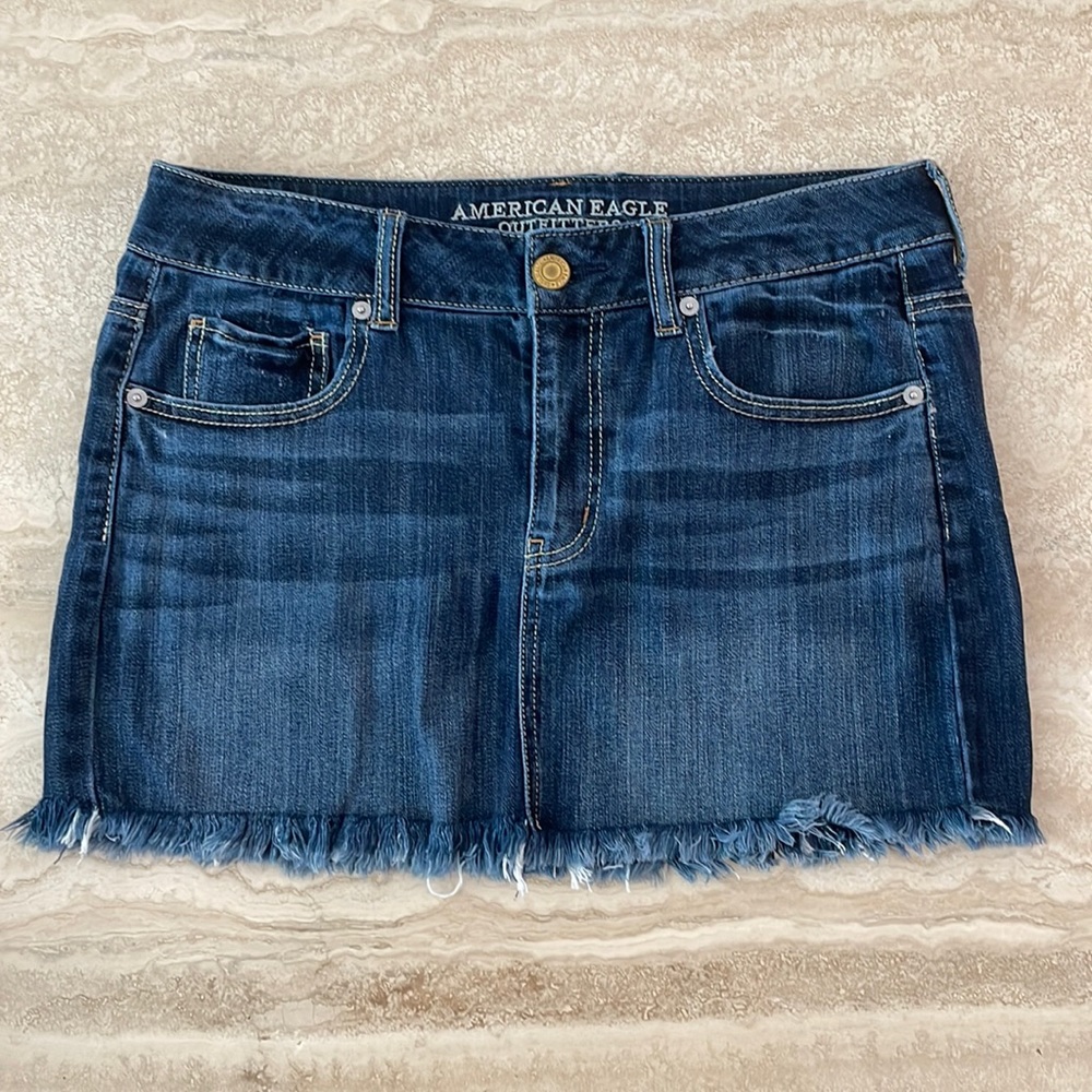 American Eagle Outfitters Stretch Denim Frayed Hem Mini Skirt
